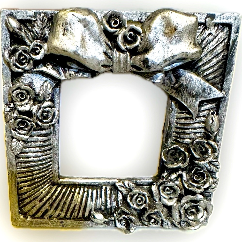 VTG SILVER FLORAL BOW 3” PICTURE PHOTO FRAME ANNIVERSARY ENGAGEMENT FRIENDS GIFT